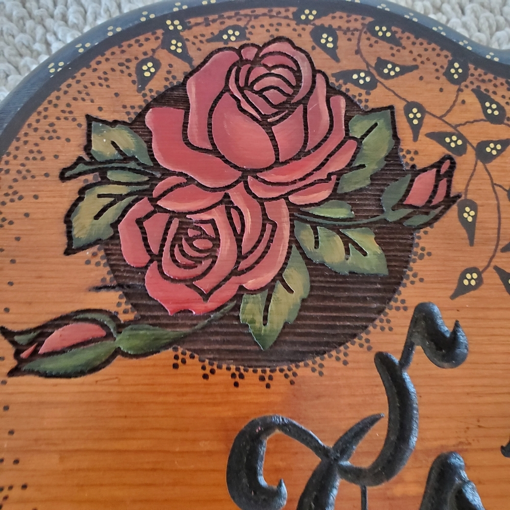 Handmade Heart Wood Wall Hanging "Grandma's Kitchen" Floral 12 x 10" Kitschy - Picture 4 of 13